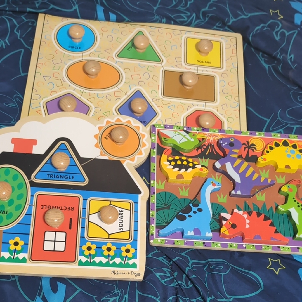 Melissa & Doug Dinosaur and Shape Wooden Puzzle Set - Colorful